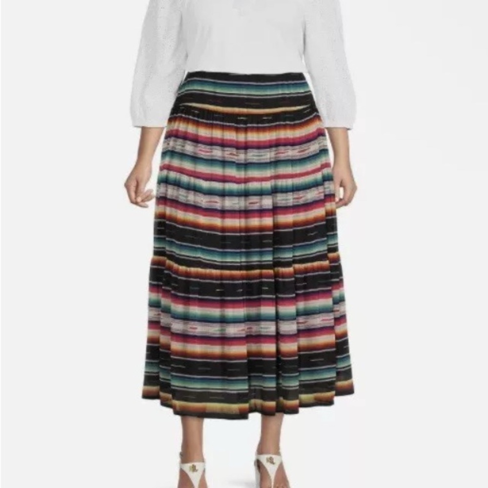 Women's Striped Crinkle Georgette Skirt Size   Side Zipper w/ Elastic Waist